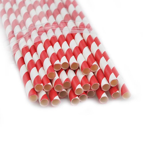 Pailles jetables en papier à rayures, rouge-blanc, 19,7 cm, 100 St, cloque