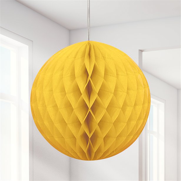 Boule alvéolée jaune 20 cm • Boutique Fêtes vous même